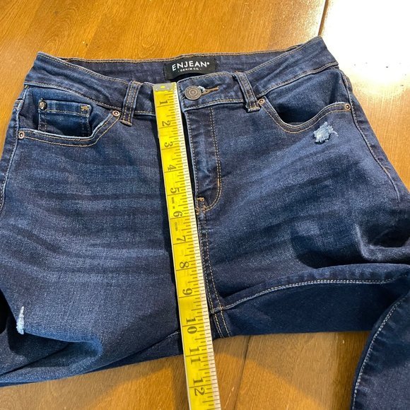 ENJEAN Women's Junior Dark Wash Distressed Skinny Leg‎ Denim Blue Jeans Sz 7 - Picture 8 of 10